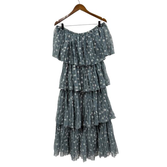 Z&L Women's Off-the-Shoulder Star Print Tiered Midi Dress in Gray size Small NWT - Picture 5 of 6